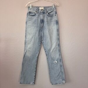 Agolde 26 Straight Leg Jeans Light Wash Blue Distressed High Rise Denim